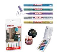 edding 780 marcador de tinta opaca brillante - oro, plata, azul, verde, violeta (metallic) - 5 rotuladores - punta extrafina 0,8 mm - para vidrio, piedras, madera, plástico, papel - color permanente