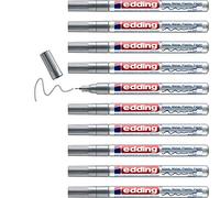 edding 780 marcador de tinta opaca brillante - plata - x10 - punta extrafina 0,8 mm - rotulador brillante efecto lacado para vidrio, piedras, madera, plástico, papel - color permanente