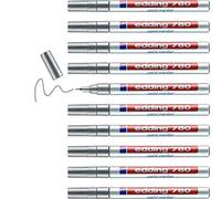 edding 780 marcador de tinta opaca - plata - 10 rotuladores - punta redonda 0,8 mm - para metal, vidrio, piedras o plástico - resistente al calor, permanente, no mancha, impermeable