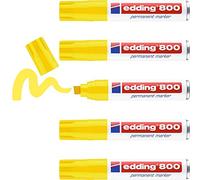 edding 800 marcador permanente - amarillo - 5 rotuladores - punta biselada 4-12 mm - para marcas llamativas -resistente al agua, secado rápido, indeleble - para cartón,plástico, madera, metal, vidrio