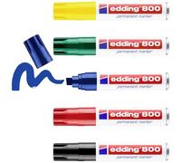 edding 800 marcador permanente - multicolor - 5 rotuladores - punta biselada 4-12 mm - para marcas llamativas - resistente al agua, secado rápido, indeleble - para cartón,plástico, madera,metal,vidrio