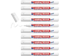 edding 8046 Ready White Industry Pen - Bolígrafo (10 unidades, punta redonda de 1 a 3 mm, rotulador permanente blanco para marcar y etiquetar metal, vidrio, piedra o plástico), permanente y resistente