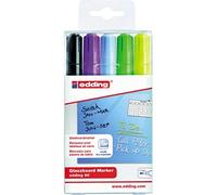 edding 90 marcador para pizarras de cristal - multicolor - juego de 5 rotuladores borrables para vidrio - punta redondeada 2-3 mm - para escribir en ventanas o pizarras de cristal - borrado en seco