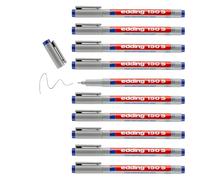 edding Bolígrafo 150S no permanente, color azul, 10 unidades, punta redonda de 0,3 mm, bolígrafo para escribir sobre vidrio, plástico, láminas y superficies lisas, secado rápido, se puede corregir con agua