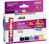 Edding - Cartucho de tinta EDD-502, 2 negro + 1 cian + 1 magenta + 1 amarillo, sustituye cartuchos Canon PGI-550XL y CLI-551XL