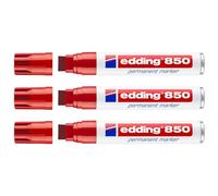 EDDING - Lote de 3 marcadores permanentes 850 (aluminio y punta ancha, 5 - 15 mm), color rojo