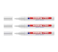 EDDING - Lote de 3 rotuladores de pintura (750, punta redonda, 2-4 mm), color blanco