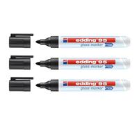 Edding - Lote de 3 rotuladores para superficie de cristal 95 (punta redonda, 1,5-3 mm), color negro