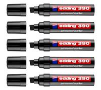 edding 390 marcador permanente - negro - 1 rotulador - punta biselada ancha 4-12 mm - resistente al agua, secado rápido - multiuso, universal - para cartón, plástico, madera, metal, vidrio, lienzo