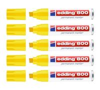 edding 800 marcador permanente - amarillo - 5 rotuladores - punta biselada 4-12 mm - para marcas llamativas -resistente al agua, secado rápido, indeleble - para cartón,plástico, madera, metal, vidrio