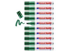 edding No. 1 marcador permanente - verde- 10 rotuladores - punta biselada 1-5 mm - resistente al agua, al roce, secado rápido - multiuso, de bolsillo - para cartón, plástico, madera, metal, vidrio