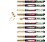 edding Rotulador de pintura EcoLine 51 - Oro - Pack de 10 - Punta redonda de 1-2 mm - Tinta a base de agua, altamente opaco e impermeable - Bolígrafo para vidrio, piedra, madera, plástico y papel