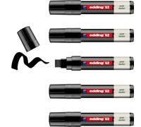 edding Rotulador de pintura EcoLine 52 - negro - Pack de 5 - Punta cincel 4-15 mm - Tinta a base de agua, altamente opaco e impermeable - Bolígrafo para vidrio, piedra, madera, plástico y papel