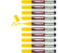 edding Rotulador EcoLine 50 - Amarillo - Pack de 10 - Punta redonda 2-3 mm - Tinta a base de agua, altamente opaco e impermeable - Bolígrafo para vidrio, piedra, madera, plástico y papel