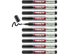 edding Rotulador EcoLine 50 - Negro - Pack de 10 - Punta redonda 2-3 mm - Tinta a base de agua, altamente opaco e impermeable - Bolígrafo para vidrio, piedra, madera, plástico y papel
