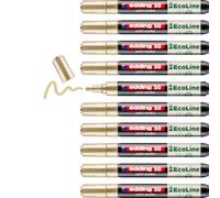 edding Rotulador EcoLine 50 - Oro - Pack de 10 - Punta redonda 2-3 mm - Tinta a base de agua, altamente opaco e impermeable - Bolígrafo para vidrio, piedra, madera, plástico y papel
