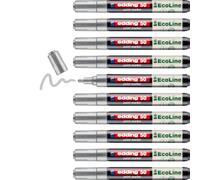 edding Rotulador EcoLine 50 - Plateado - Pack de 10 - Punta redonda 2-3 mm - Tinta a base de agua, altamente opaco e impermeable - Bolígrafo para vidrio, piedra, madera, plástico y papel