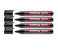 edding Rotulador permanente 300, recargable, 1,5-3 mm, negro (juego de 4, negro)