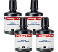 edding T100 - Rotulador permanente de tinta para recambio (4 x 100 ml), color negro