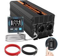 EDECOA Inversor 2000W Onda Pura 24V a 220V/230V | para Camión, Autocaravana y Placas Solares | Mando a Distancia + 2 USB Rápidos | Aislamiento Galvánico | 3ª Generación
