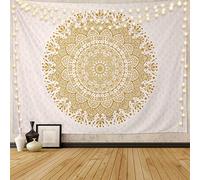 Edeesky Tapiz de mandala blanco y dorado para decoración de sala de estar, dormitorio