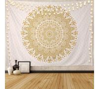 Edeesky Tapiz de mandala dorado blanco para colgar en la pared, medallσn psicodιlico, tapiz de pared estιtico, decoraciσn hippie india, arte bohe