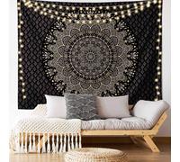Edeesky Tapiz de mandala negro dorado para colgar en la pared, medallσn psicodιlico, tapiz de pared estιtico, decoraciσn hippie india, arte de pa