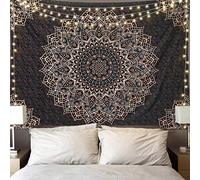 Edeesky Tapiz de mandala negro para colgar en la pared, tapiz psicodélico, estético, indio hippie, decoración de pared bohemia, arte bohemio para dormitorio, sala de estar, dormitorio