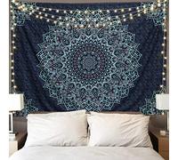 Edeesky Tapiz de mandala negro y azul para colgar en la pared, tapices vintage, estéticos, hippie, decoración de pared bohemia, arte bohemio para dormitorio, sala de estar, dormitorio
