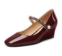 EDEFS Mary Jane - Zapatos para mujer, tacón de cuña, punta cuadrada con cierre de , cómodos, zapatos de moda, oficina, fiesta, boda, granate, 40 EU