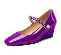 EDEFS Mary Jane - Zapatos para mujer, tacón de cuña, punta cuadrada con cierre de , cómodos, zapatos de moda, oficina, fiesta, boda, morado, 40 EU