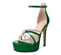 EDEFS Mujer Sandalias Plataforma Stiletto Zapatos de tacón alto Dedo abierto Rhinestone Tacones altos, verde, 45 EU