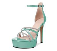 EDEFS Mujer Sandalias Plataforma Stiletto Zapatos de tacón alto Dedo abierto Rhinestone Tacones altos, verde menta, 40 EU