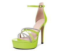 EDEFS Mujer Sandalias Plataforma Stiletto Zapatos de tacón alto Dedo abierto Rhinestone Tacones altos, Verde Claro, 35 EU
