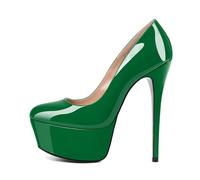 EDEFS Scarpe Donna Plateau in Vernice Punta Tonda con Tacco a Spillo 15 cm/ 6 Pulgadas Versatili per Ufficio Festa Matrimonio Uso Giornaliero Verde Brillante EU38