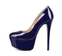 EDEFS Scarpe Donna Plateau in Vernice Punta Tonda con Tacco a Spillo 15 cm/ 6 Pulgadas Versatili per Ufficio Festa Matrimonio Uso Giornaliero Azul Marino Brillante EU38