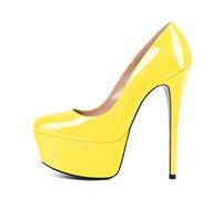 EDEFS Scarpe Donna Plateau in Vernice Punta Tonda con Tacco a Spillo 15 cm/ 6 Pulgadas Versatili per Ufficio Festa Matrimonio Uso Giornaliero Amarillo Brillante EU38