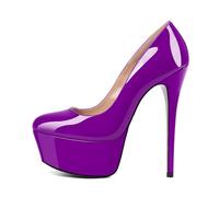 EDEFS Scarpe Donna Plateau in Vernice Punta Tonda con Tacco a Spillo 15 cm/ 6 Pulgadas Versatili per Ufficio Festa Matrimonio Uso Giornaliero Morado Brillante EU38