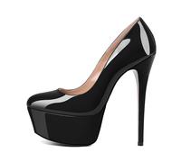 EDEFS Scarpe Donna Plateau in Vernice Punta Tonda con Tacco a Spillo 15 cm/ 6 Pulgadas Versatili per Ufficio Festa Matrimonio Uso Giornaliero Negro Charol EU38