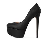 EDEFS Scarpe Donna Plateau in Vernice Punta Tonda con Tacco a Spillo 15 cm/ 6 Pulgadas Versatili per Ufficio Festa Matrimonio Uso Giornaliero Negro Mate EU38