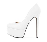 EDEFS Scarpe Donna Plateau in Vernice Punta Tonda con Tacco a Spillo 15 cm/ 6 Pulgadas Versatili per Ufficio Festa Matrimonio Uso Giornaliero Blanco Mate EU38