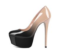 EDEFS Scarpe Donna Plateau in Vernice Punta Tonda con Tacco a Spillo 15 cm/ 6 Pulgadas Versatili per Ufficio Festa Matrimonio Uso Giornaliero Beige Negro EU38