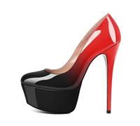 EDEFS Scarpe Donna Plateau in Vernice Punta Tonda con Tacco a Spillo 15 cm/ 6 Pulgadas Versatili per Ufficio Festa Matrimonio Uso Giornaliero Negro Rojo EU38