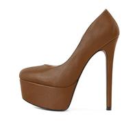 EDEFS Scarpe Donna Plateau in Vernice Punta Tonda con Tacco a Spillo 15 cm/ 6 Pulgadas Versatili per Ufficio Festa Matrimonio Uso Giornaliero Marrón Mate EU38