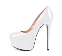 EDEFS Scarpe Donna Plateau in Vernice Punta Tonda con Tacco a Spillo 15 cm/ 6 Pulgadas Versatili per Ufficio Festa Matrimonio Uso Giornaliero Blanco Charol EU38