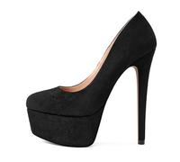 EDEFS Scarpe Donna Plateau in Vernice Punta Tonda con Tacco a Spillo 15 cm/ 6 Pulgadas Versatili per Ufficio Festa Matrimonio Uso Giornaliero Gamuza Negro EU38