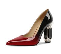 EDEFS Zapatos de mujer de charol con tacón de bloque de 9 cm, brillantes de cristal, adornos puntiagudos, deslizamiento, ideal para bodas, galas y eventos de alfombra roja, rojo/negro, 37 EU
