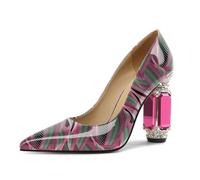 EDEFS Zapatos de mujer de charol con tacón de bloque de 9 cm, brillantes de cristal, adornos puntiagudos, deslizamiento, ideal para bodas, galas y eventos de alfombra roja, Onda., 37 EU