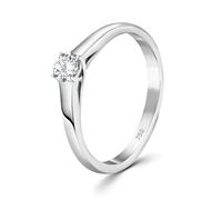 EDELIND Anillo de Compromiso con Diamante Talla Brillante 0.20ct Oro Blanco 18K Ø 49mm Anillo Solitario de Oro con Caja de Regalo de joyería