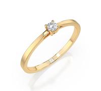 EDELIND Anillo solitario de oro amarillo 585 con diamante de 0,1 ct, anillo de compromiso clásico para mujer, talla 48 (Ø15,3 mm), con elegante caja de regalo